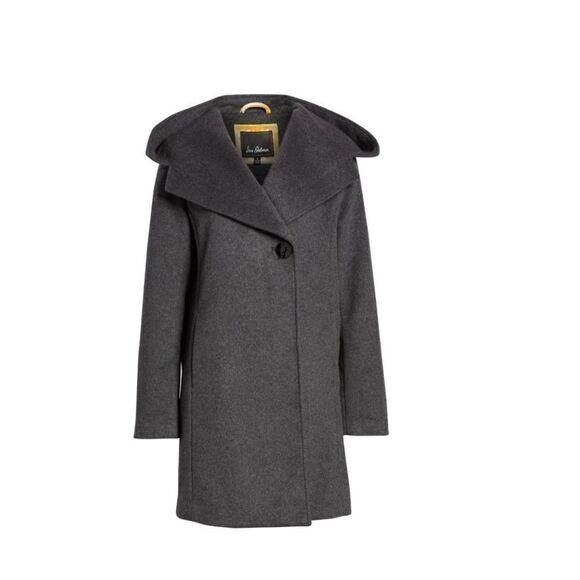 Sam Edelman Shawl Collar Hooded Wool Blend Coat Charcoal Gray Size 14